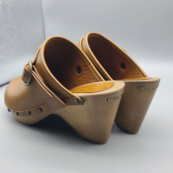 Isabel Marant Titya Clogs Mid-Heel Studded Camel Leather stud wood Sz 6 36 new - Picture 5 of 10